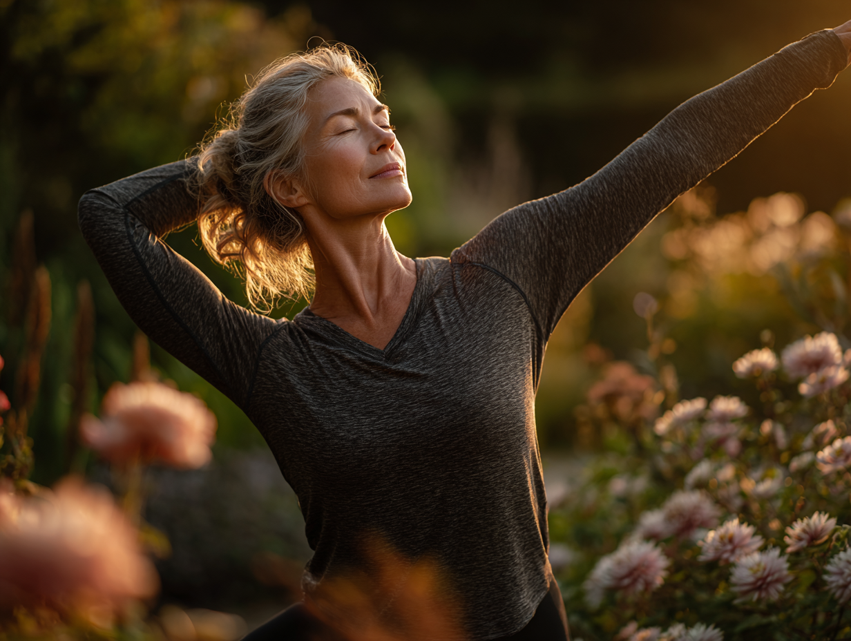 Інструктор допомагає старшій жінці виконувати вправу йоги